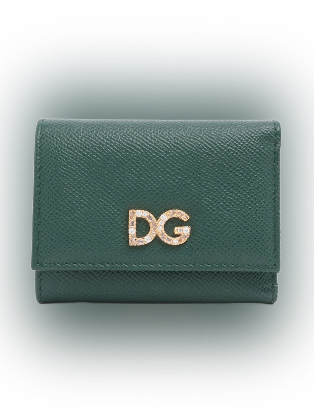 Dolce & Gabbana Green Leather DG Crystal Logo Flap Wallet EUC
